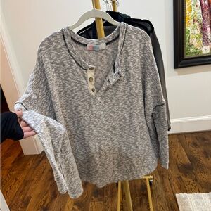 Free People Beach Oversized Gray Button-Up Sweater